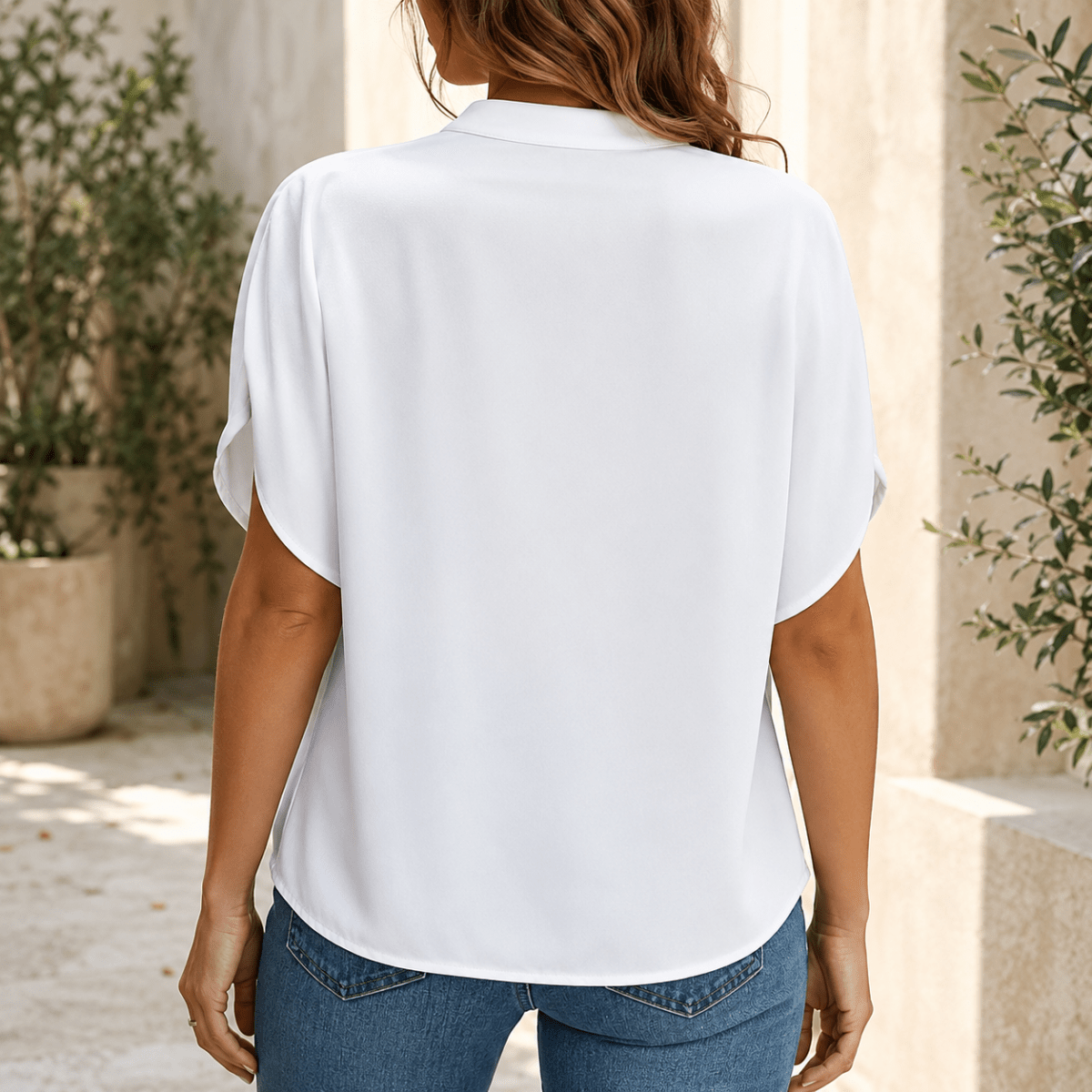 Flowy V-Neck Short Sleeve Blouse