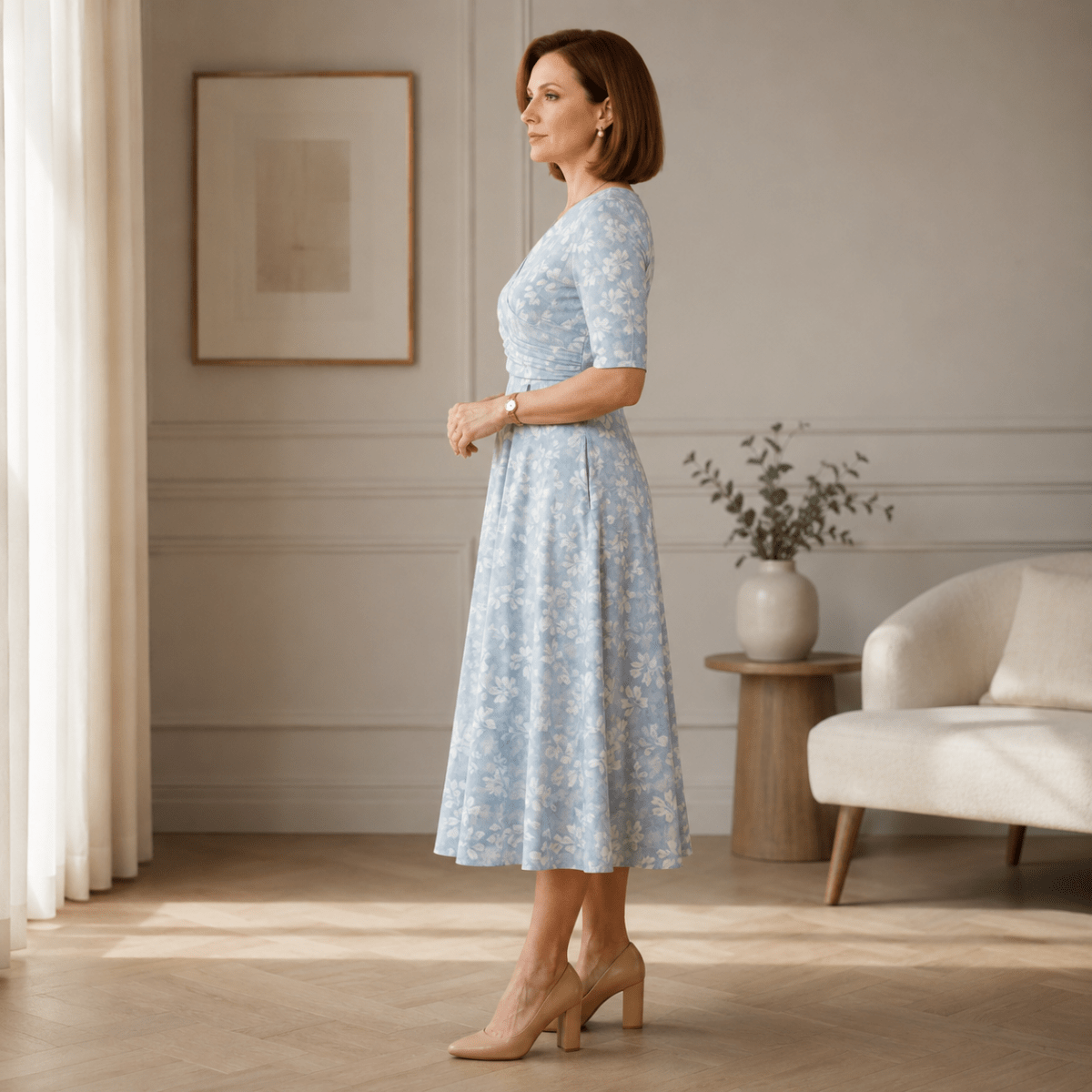 V-Ausschnitt Midikleid mit Seitentaschen