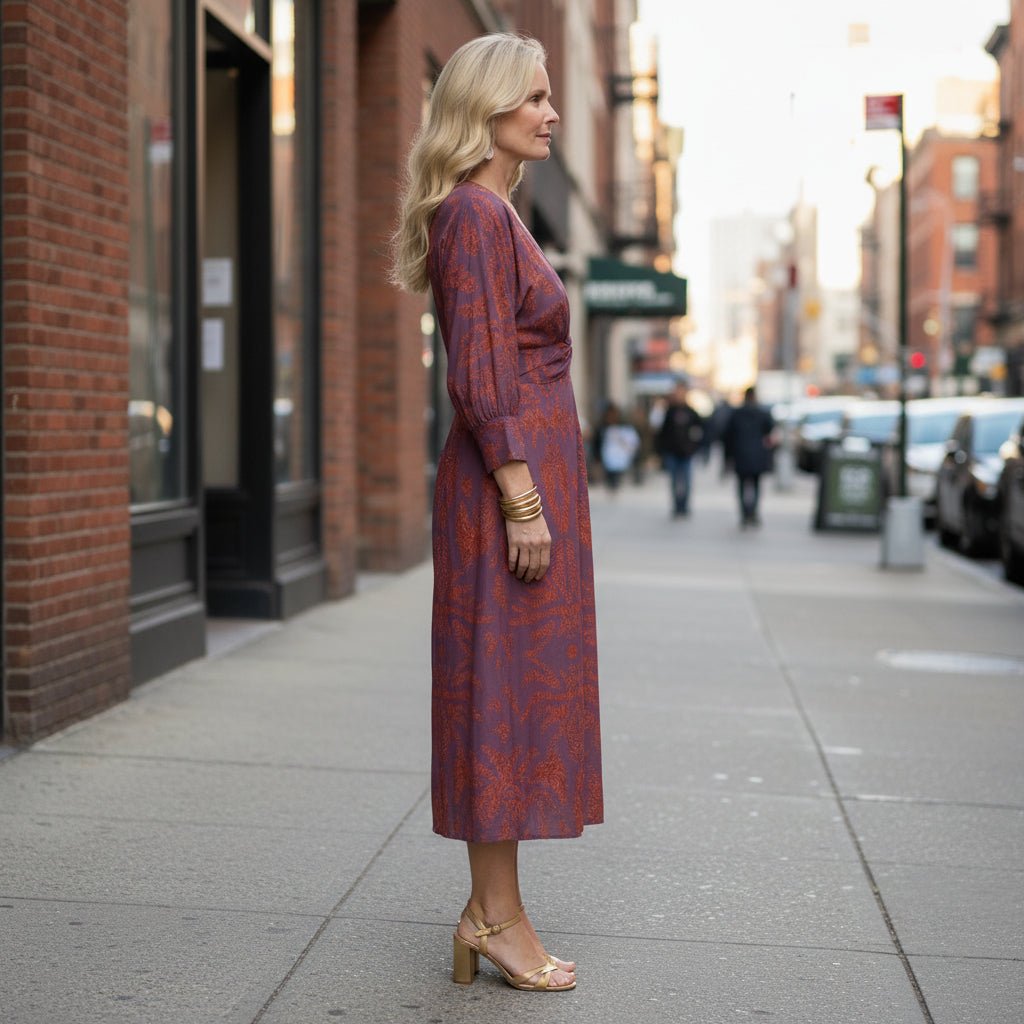 Long Sleeves Wrap Midi Dress