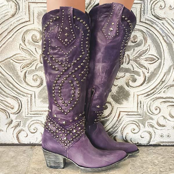 Western Knee High Block Heel Boots