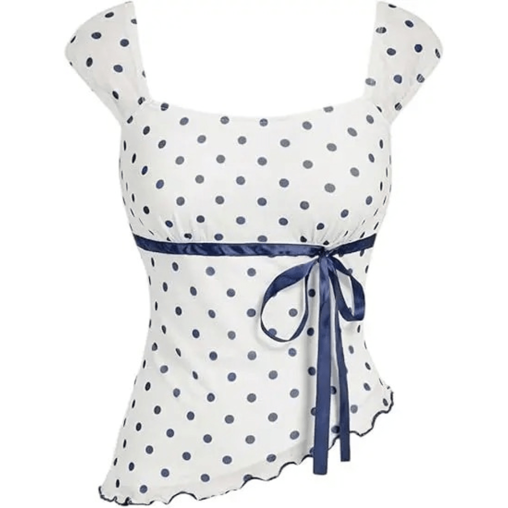 Polka Dot Square Neck Slim Fit Top