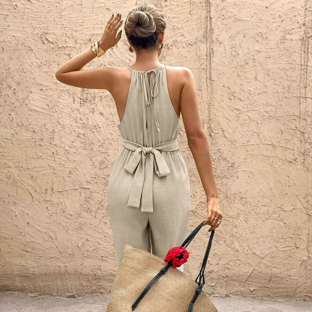 Cross Waist Wide Leg Jumpsuits