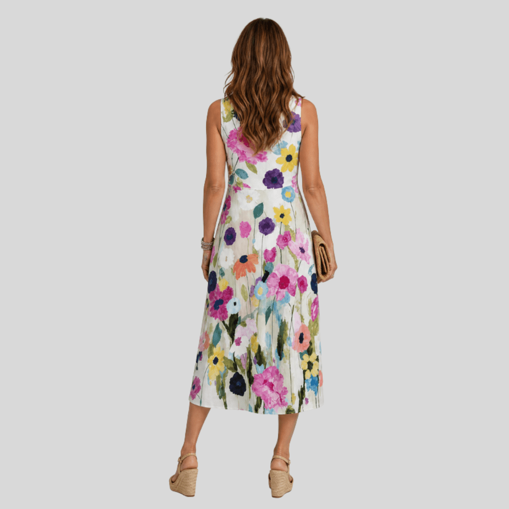 Floral Sleeveless Round Neck Midi Dress