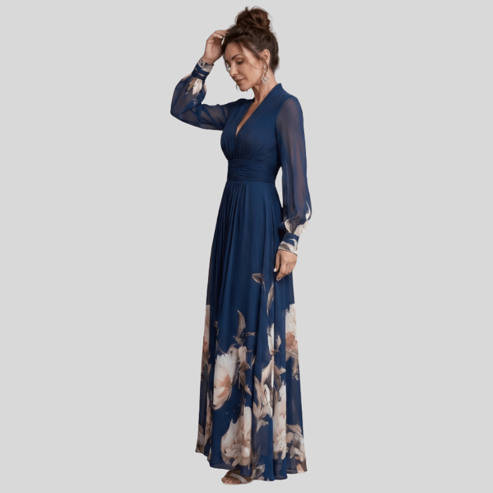 Plissiertes Maxikleid mit transparenten Ärmeln