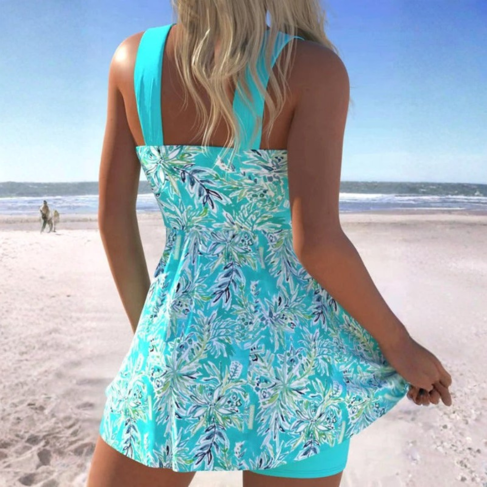 Leaf Print Swimdress Shorts Set