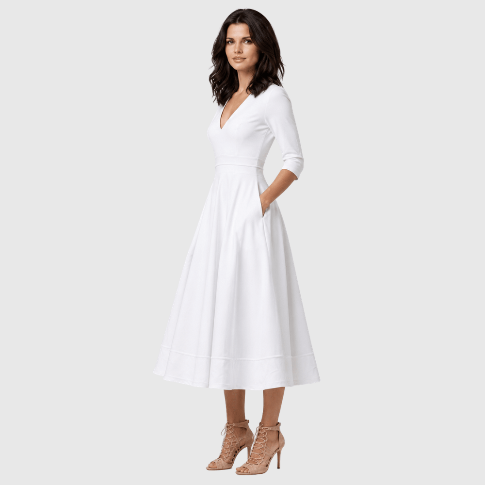 Deep V Neck Elegant Midi Dress
