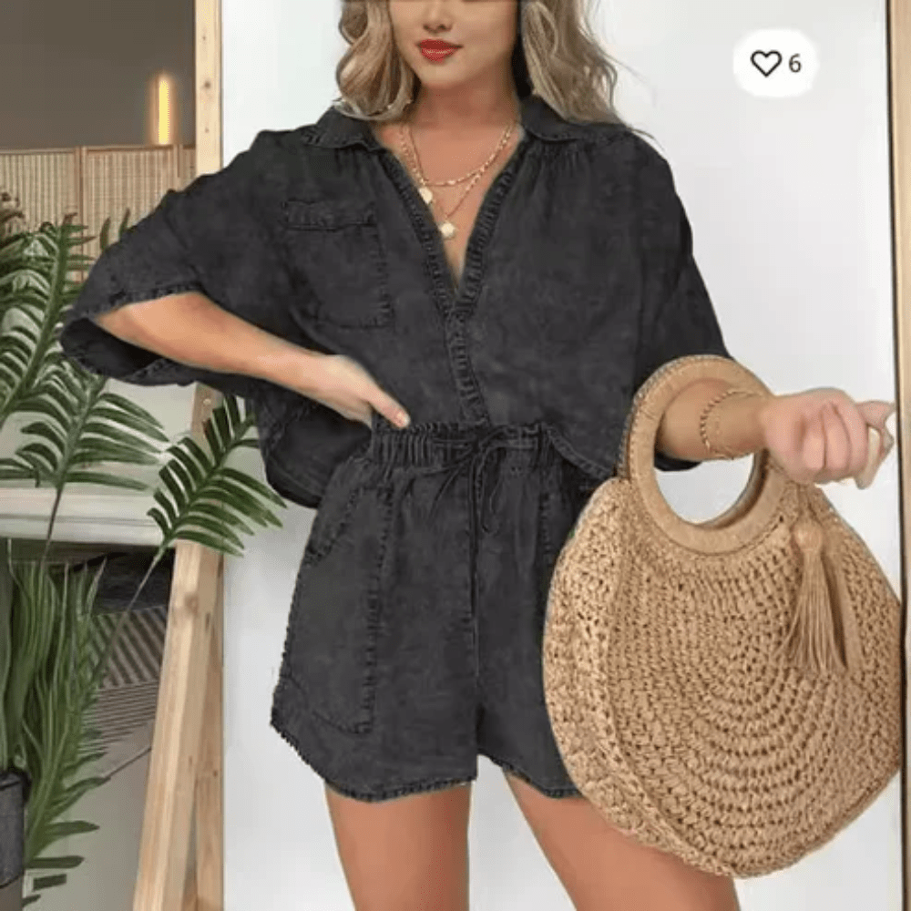 Washed Denim Two Piece Set
