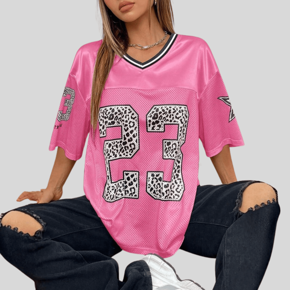 Oversized Animal Print V-Neck Top