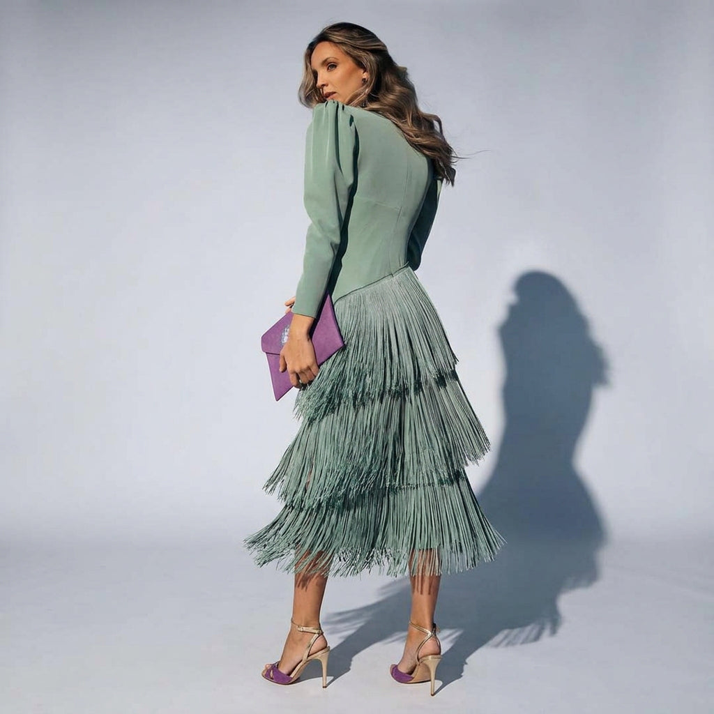 Noa | Women's V-Neck Cascade Fringe Occasion Dress