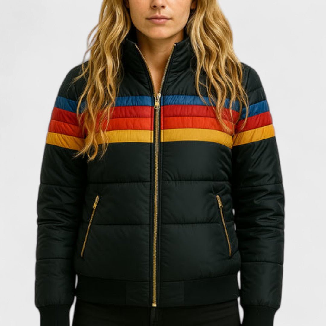 Striped Zip Front Puffer Jacket