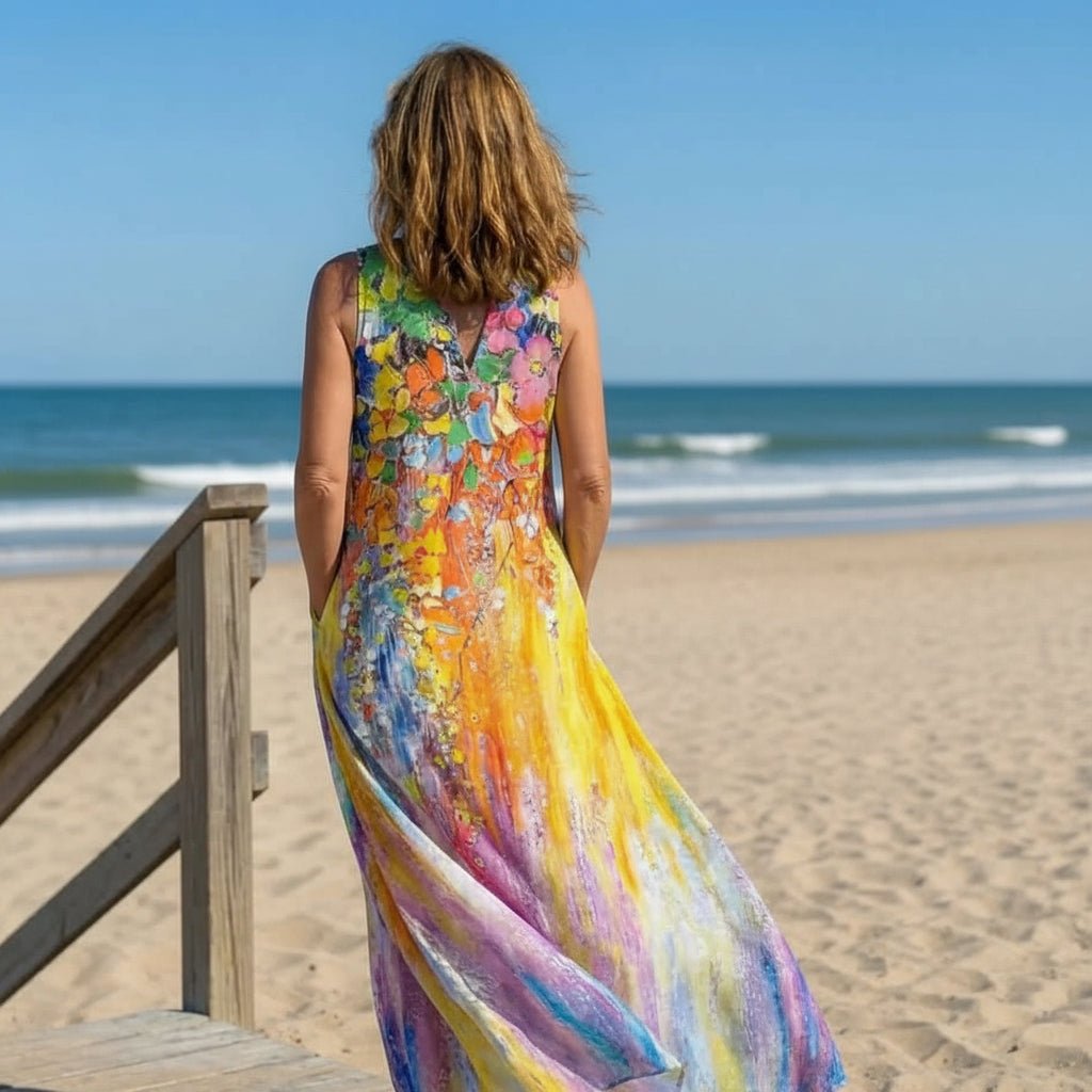 Vestido maxi estampado fresco con bolsillos