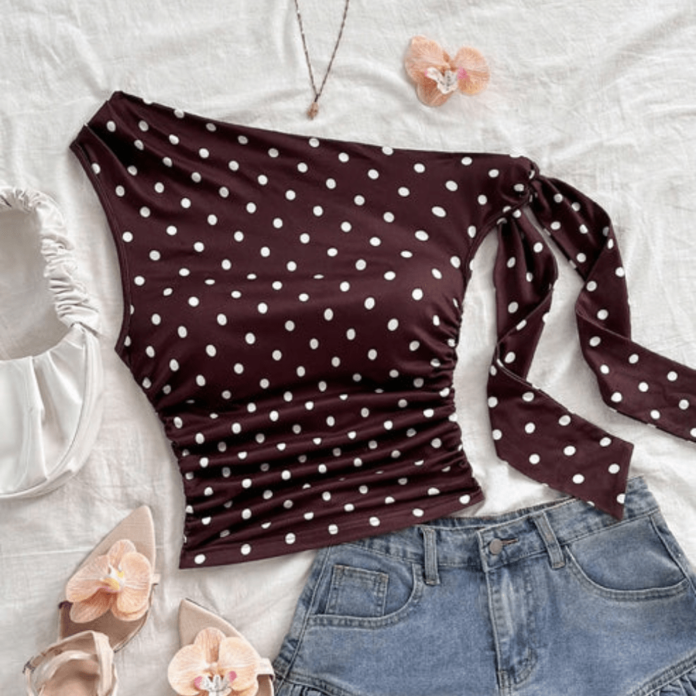 Playful Polka Dot One Shoulder Top