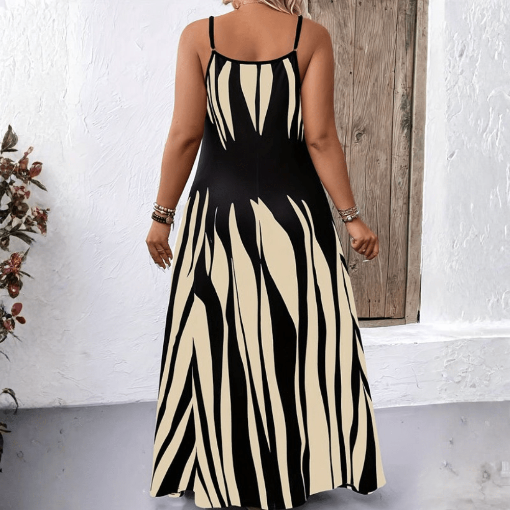 Zebra Print Sleeveless Adjustable Strap Maxi Dress