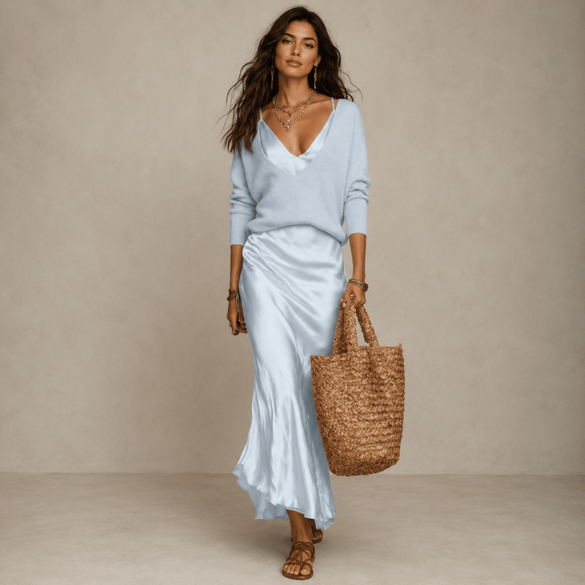 Soft Midi Skirt And Sweater Set