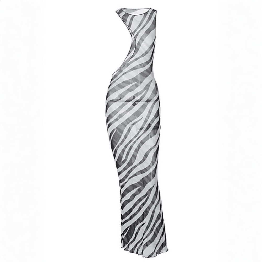 Zebra Mesh Maxi Dress Cutout