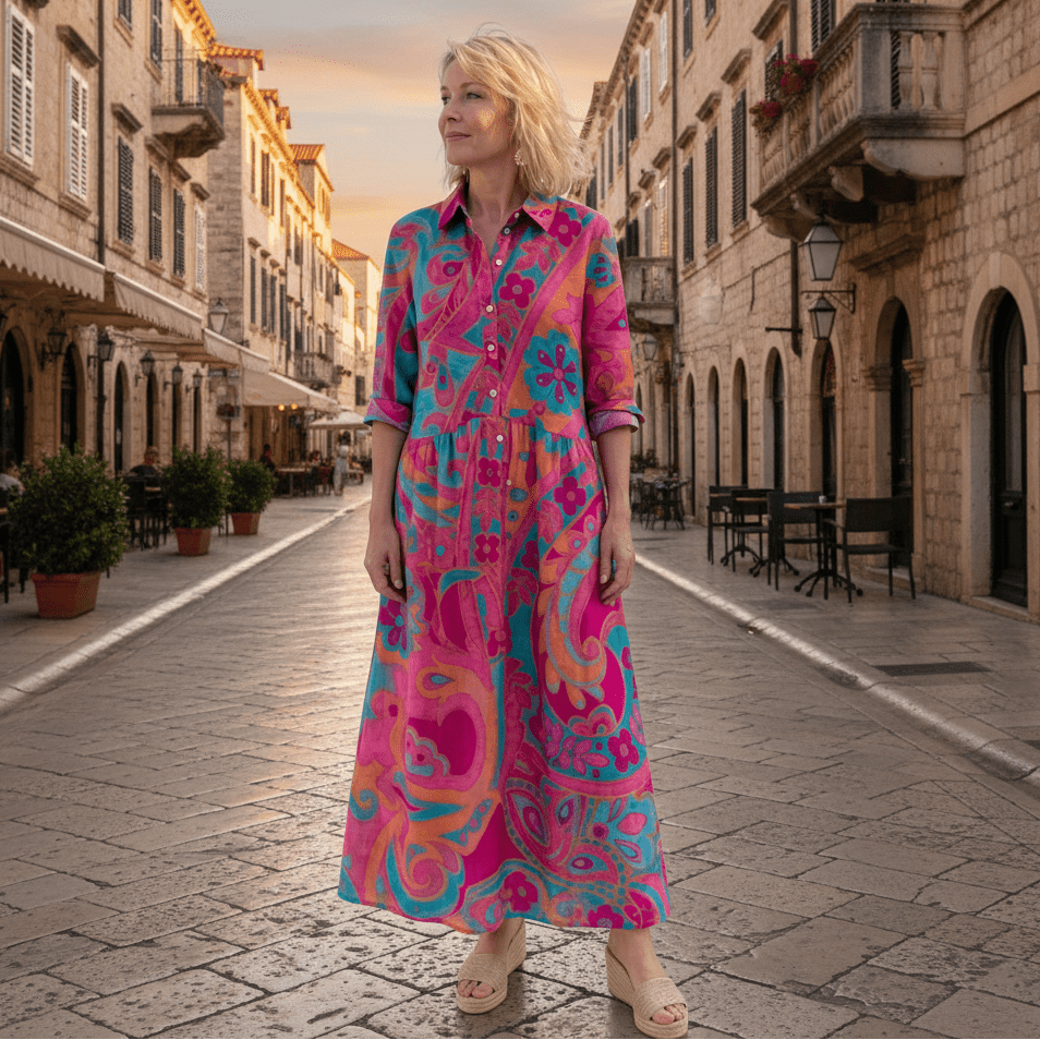 Printed Collared Midi Dress