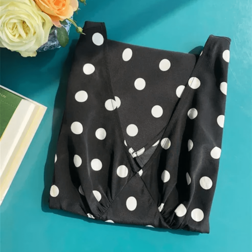Deep V Polka Dot Silk Maxi Dress