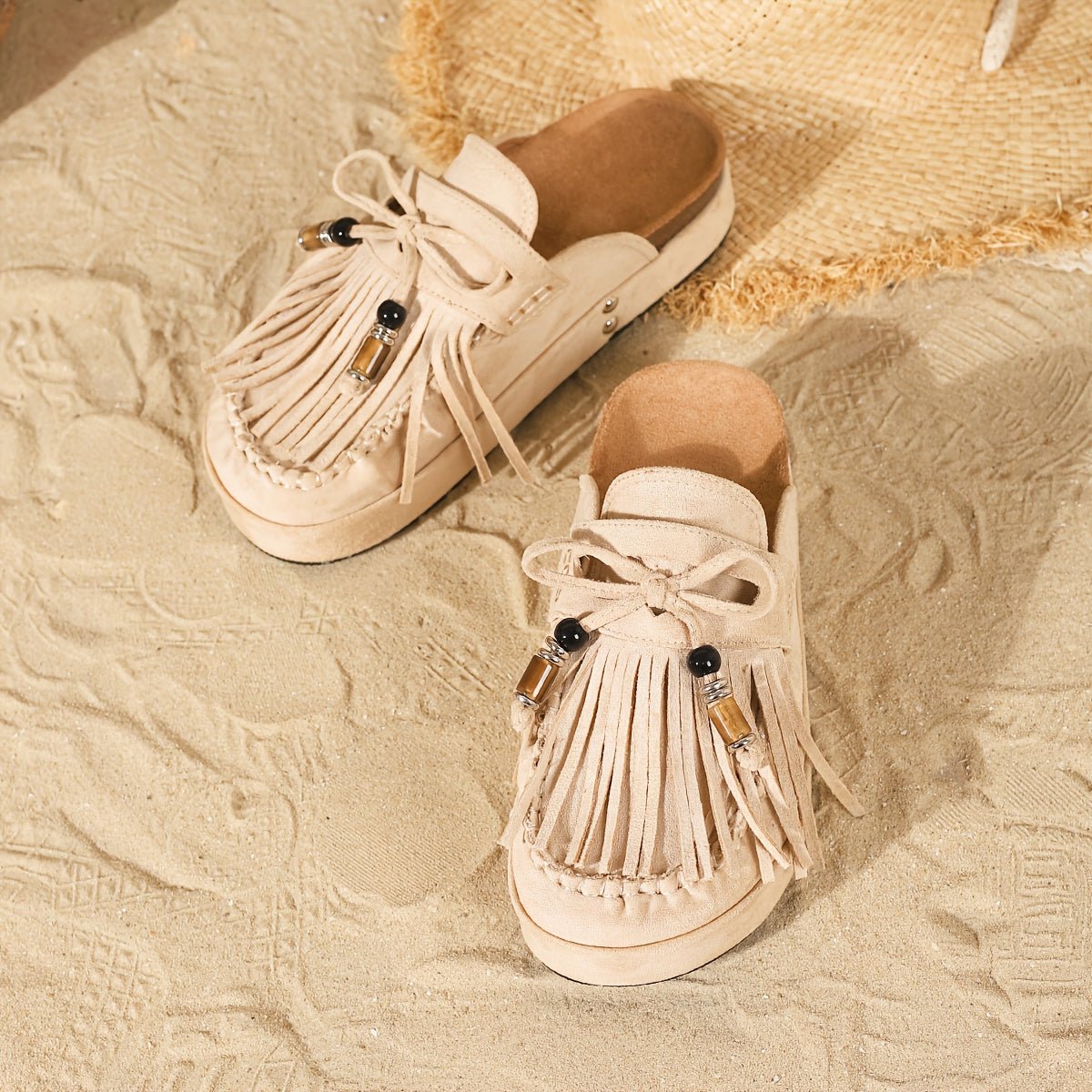 Fringe Bow Mule Slides