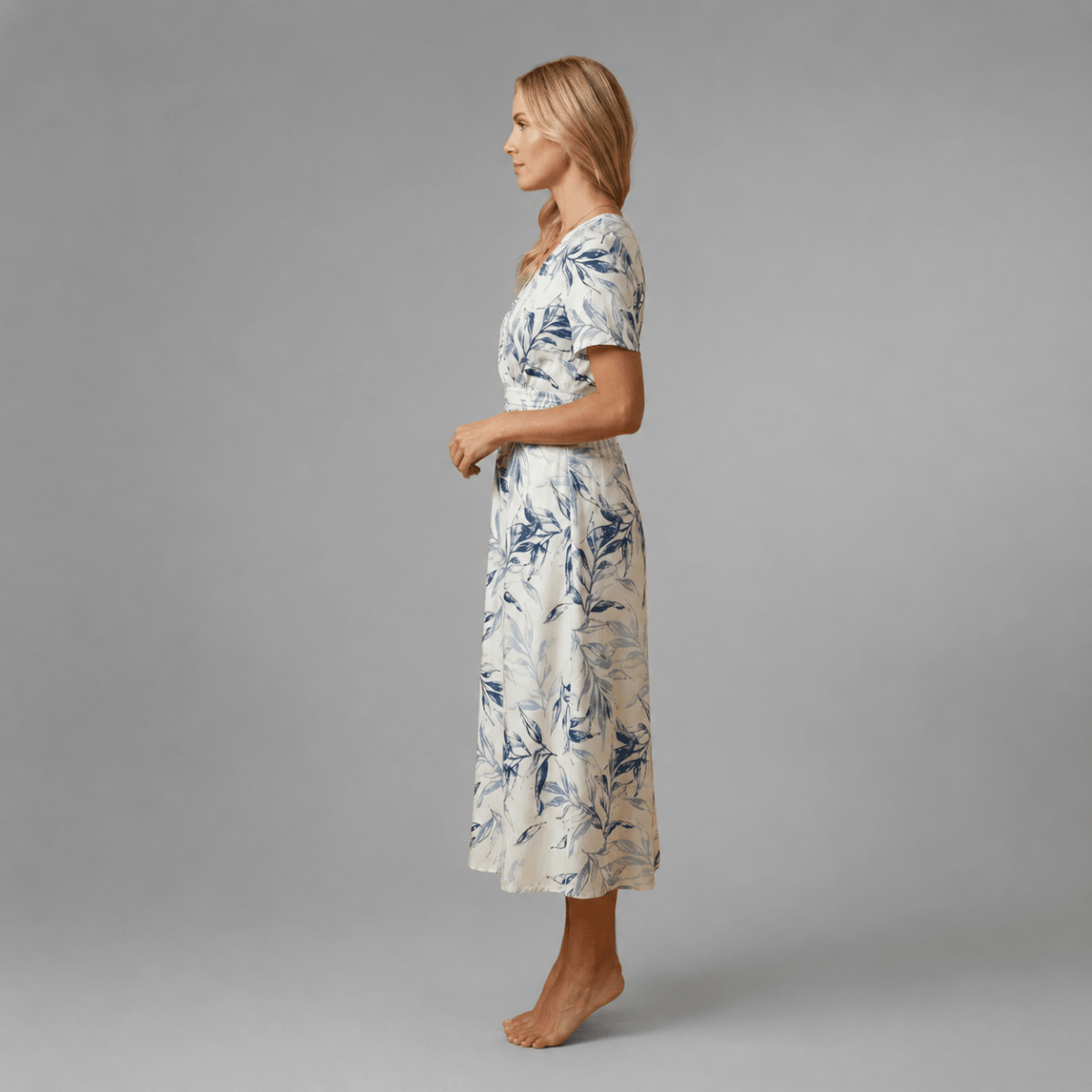 Florales V-Ausschnitt A-Linien Midikleid
