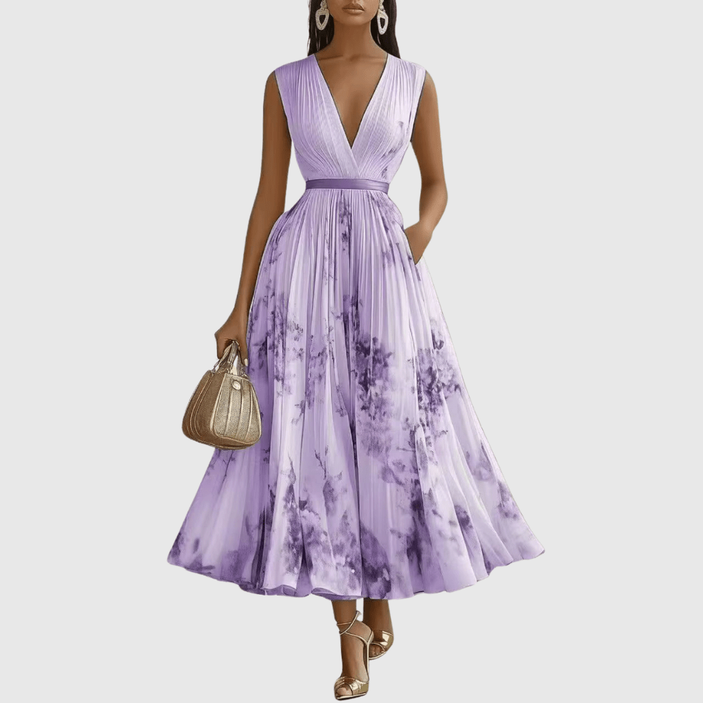 Elegant V Neck A Line Midi Dress