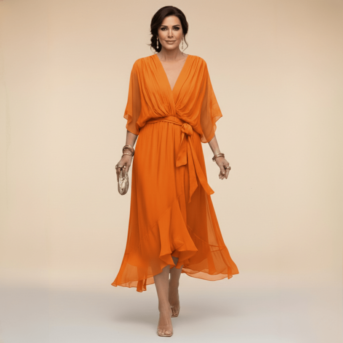 GraceFlow Tie Waist Midi Dress