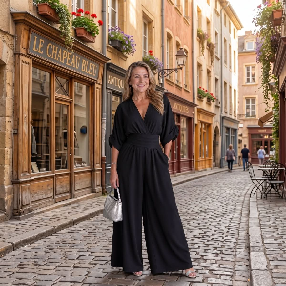 Draped V-Neck Wide Leg Jumpsuit