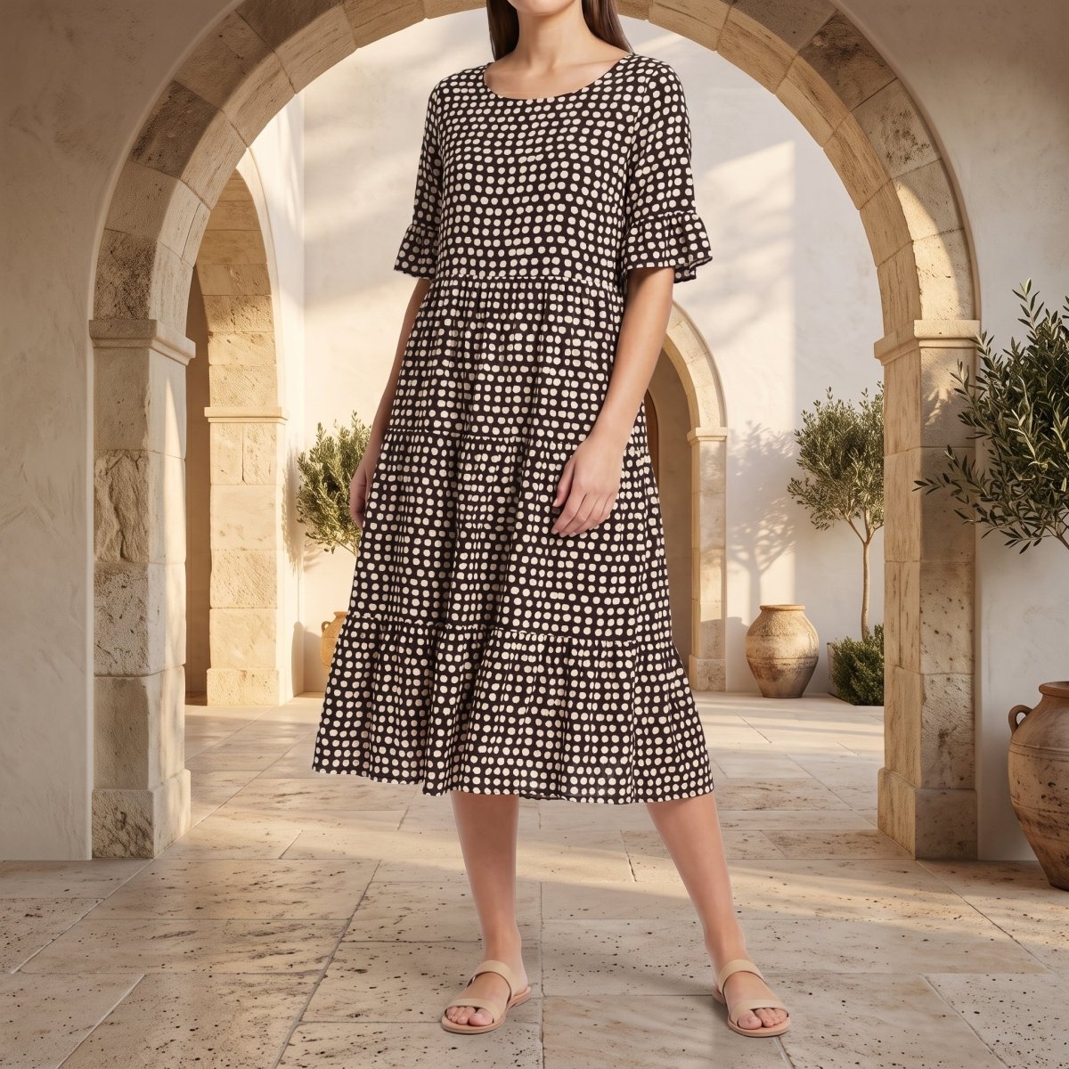 Tiered Flutter Sleeve Midi Dress