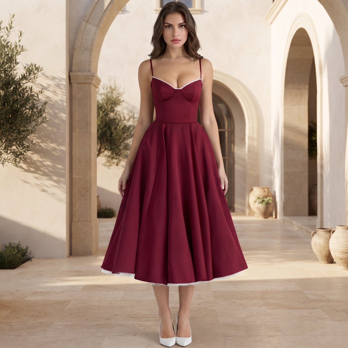 Sweetheart Neckline Midi Dress