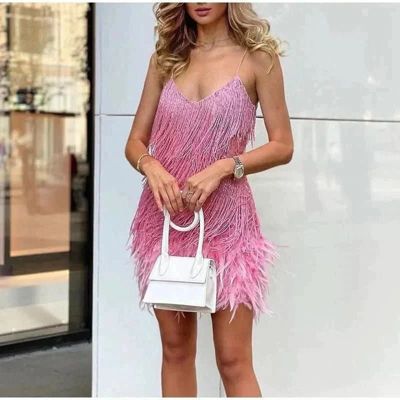 Sequined & -Trim Mini Summer Evening Dress for Women