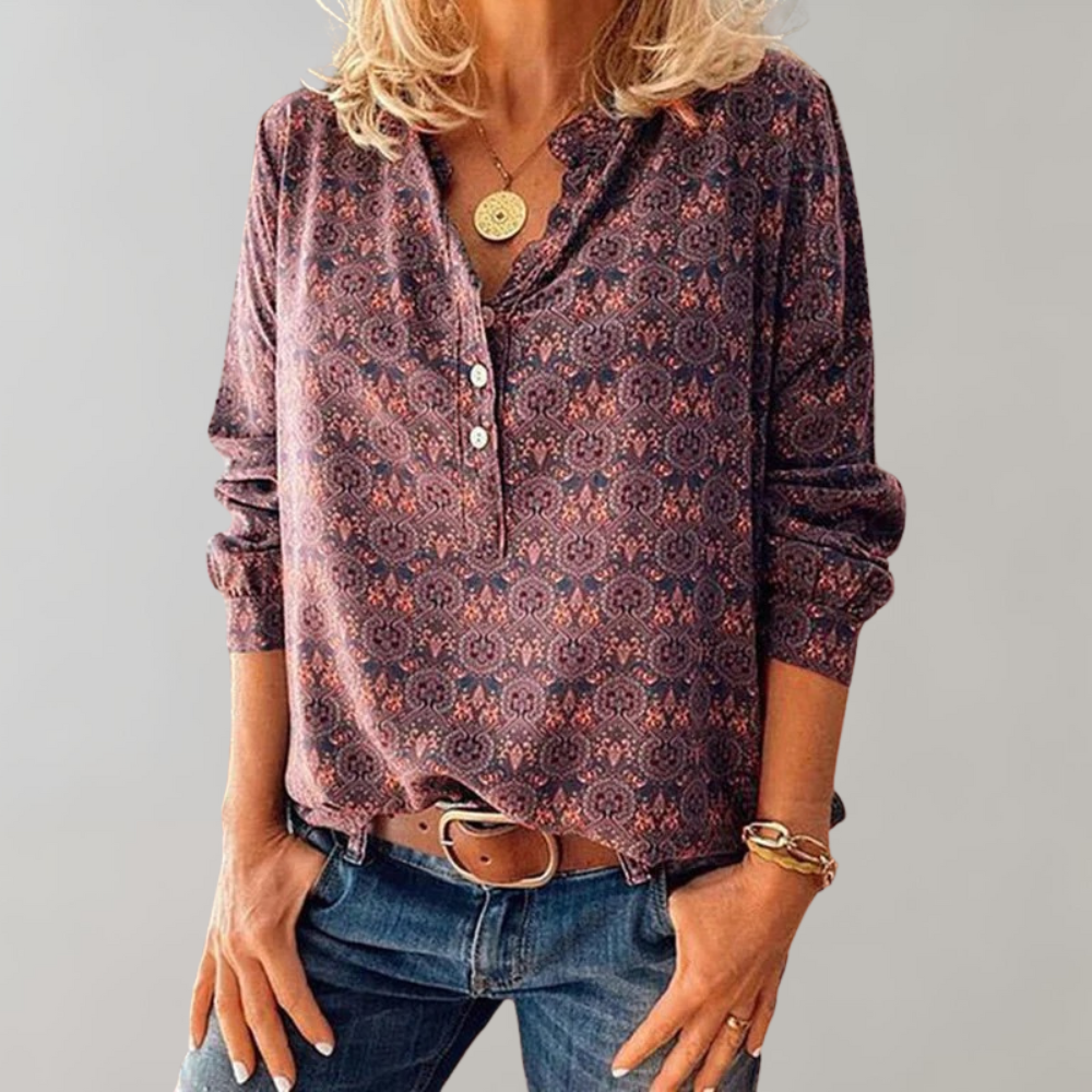 Boho Print Long Sleeve Blouse