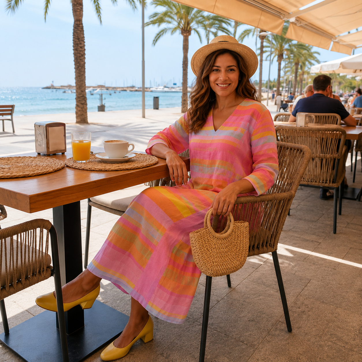 Striped Midi Dress with Relaxed V-Neck Fit