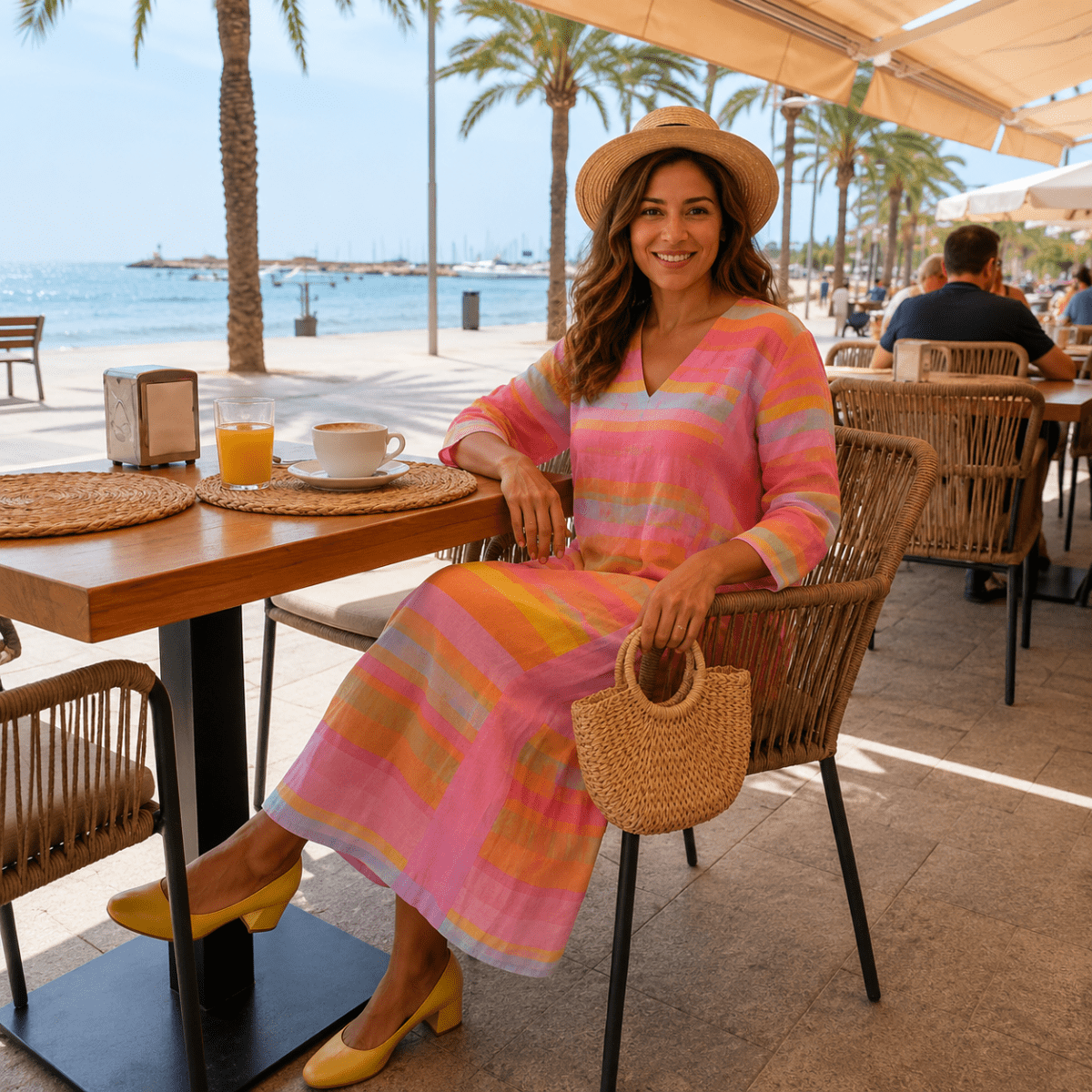 Striped Midi Dress with Relaxed V-Neck Fit
