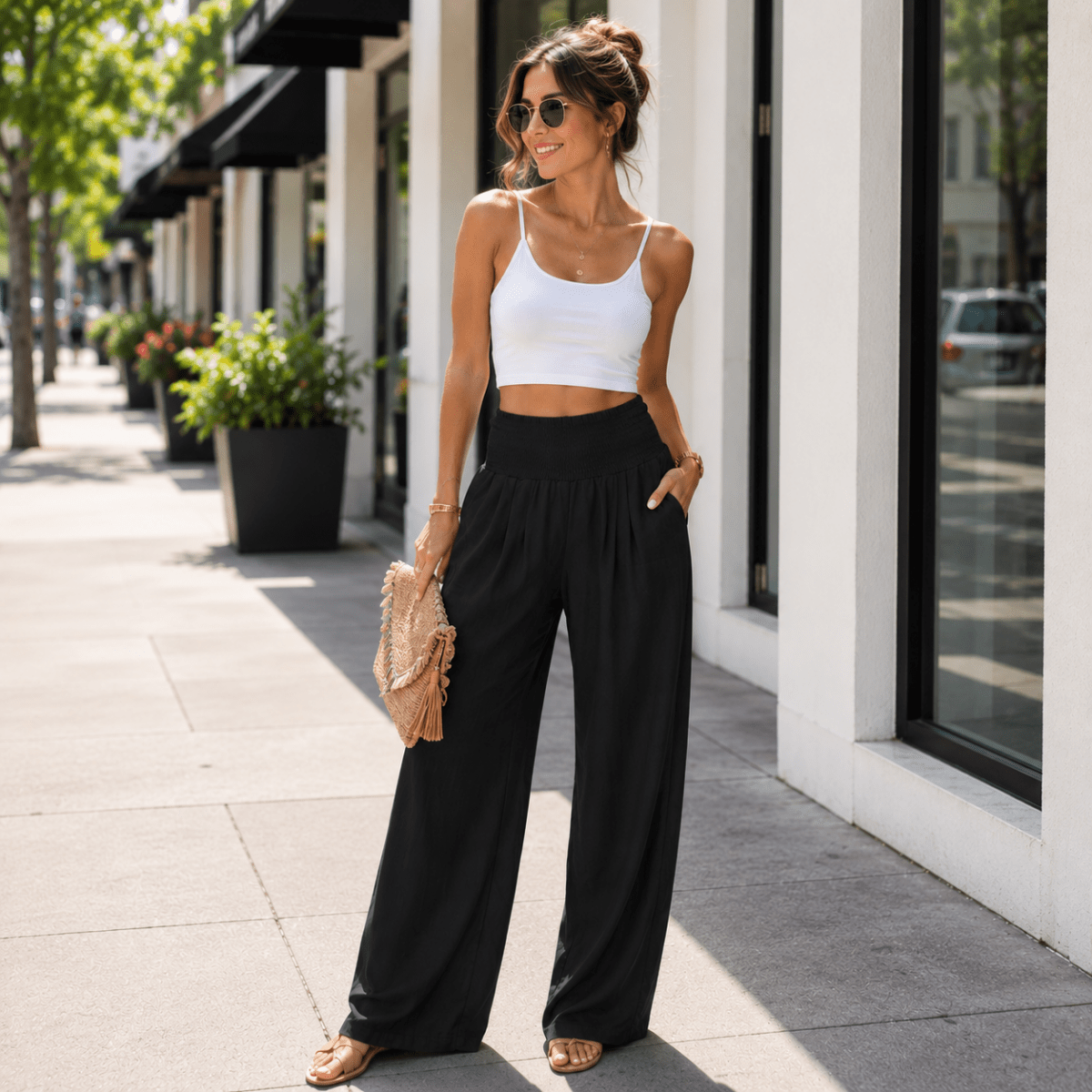 Elastic Waist Wide Leg Pants for Everyday Style