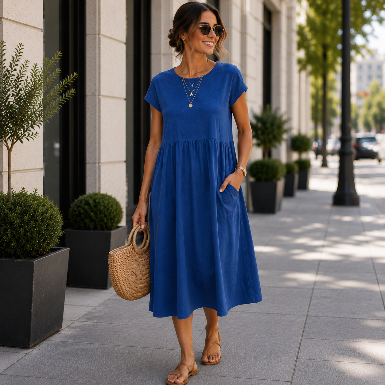 Elegantes Kleid mit weicher, konturierter Passform und Taschen