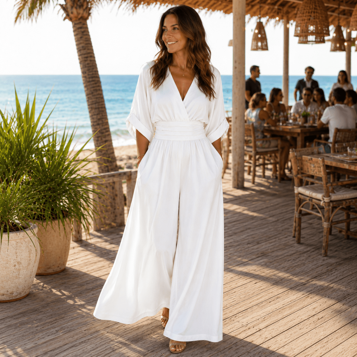 Modern Draped Jumpsuit with Refined Wide Leg Design
