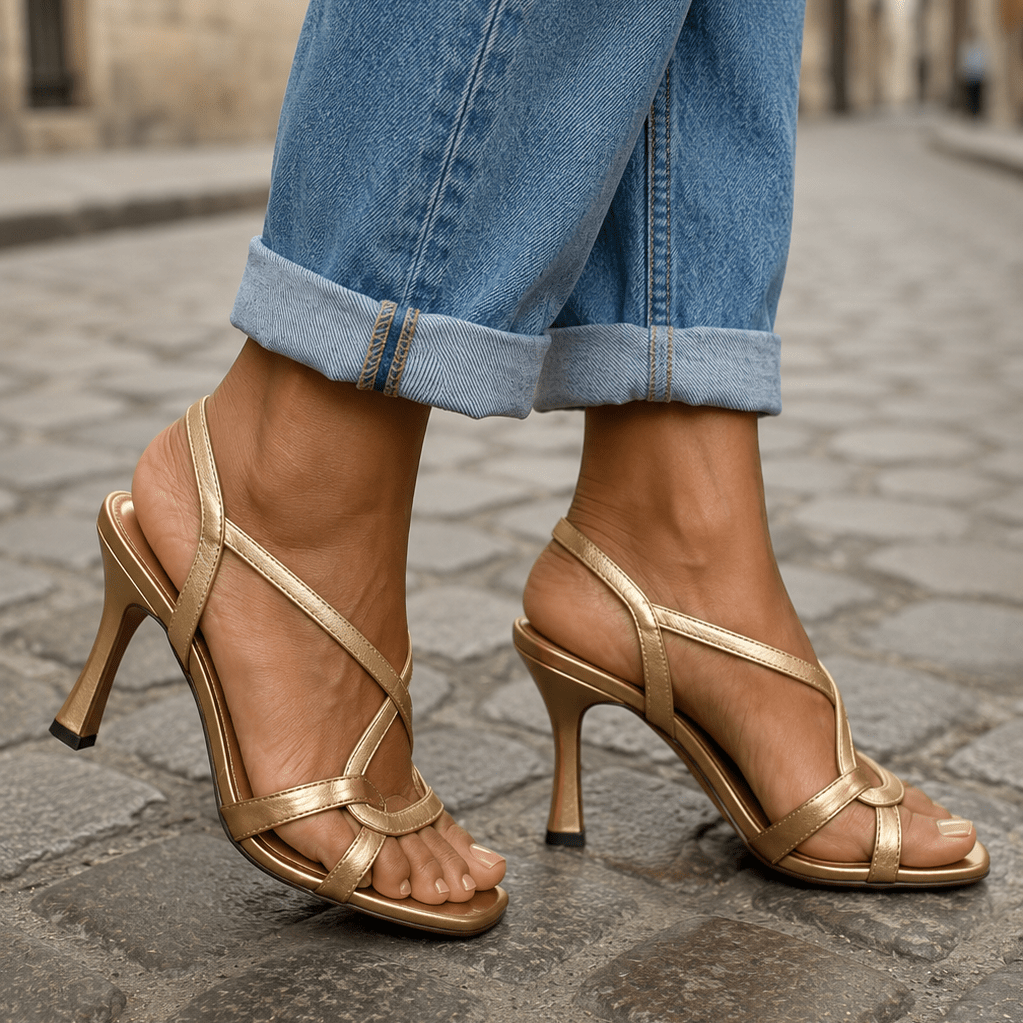 Sandalias de tacón dorado