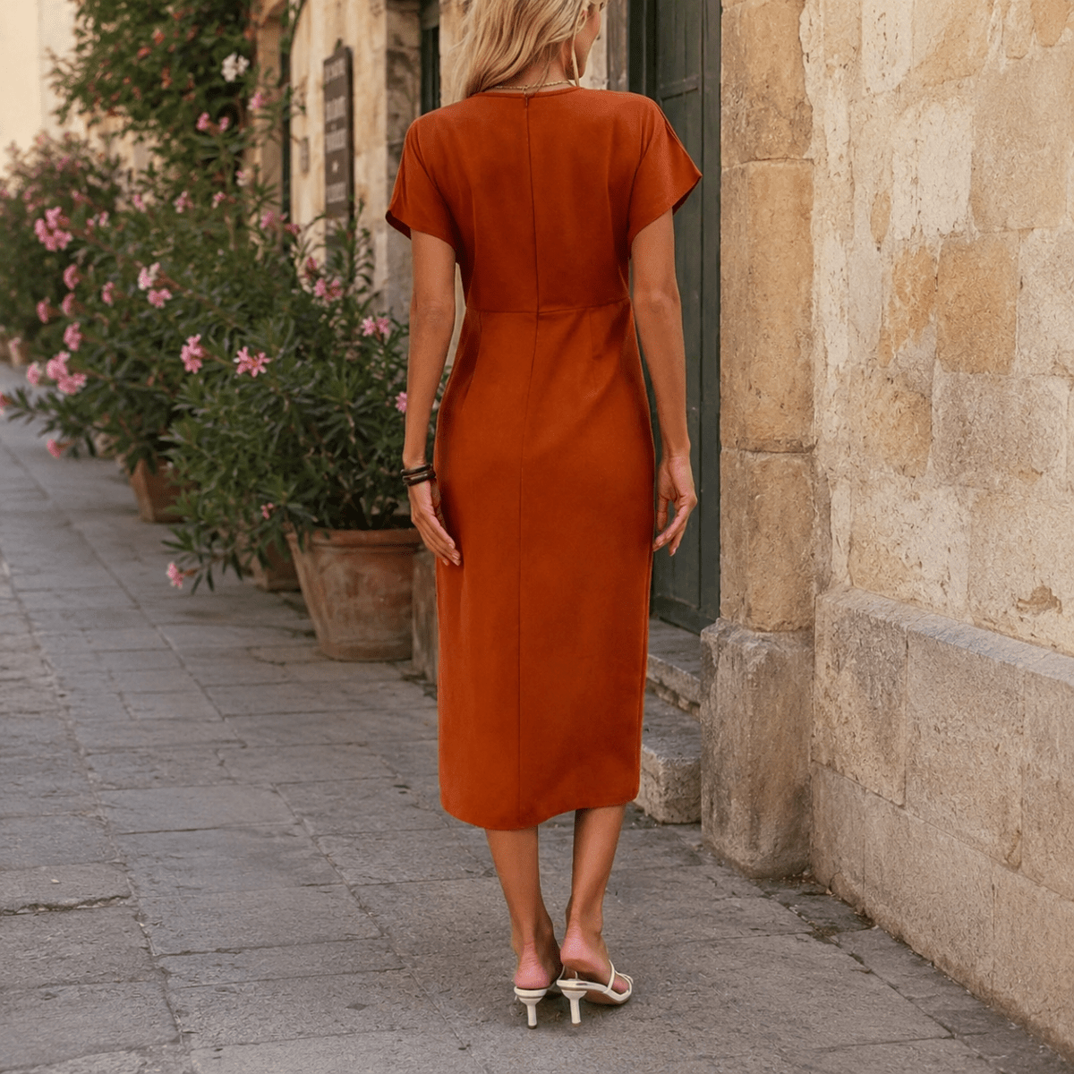 Draped Midi Dress with Side Split