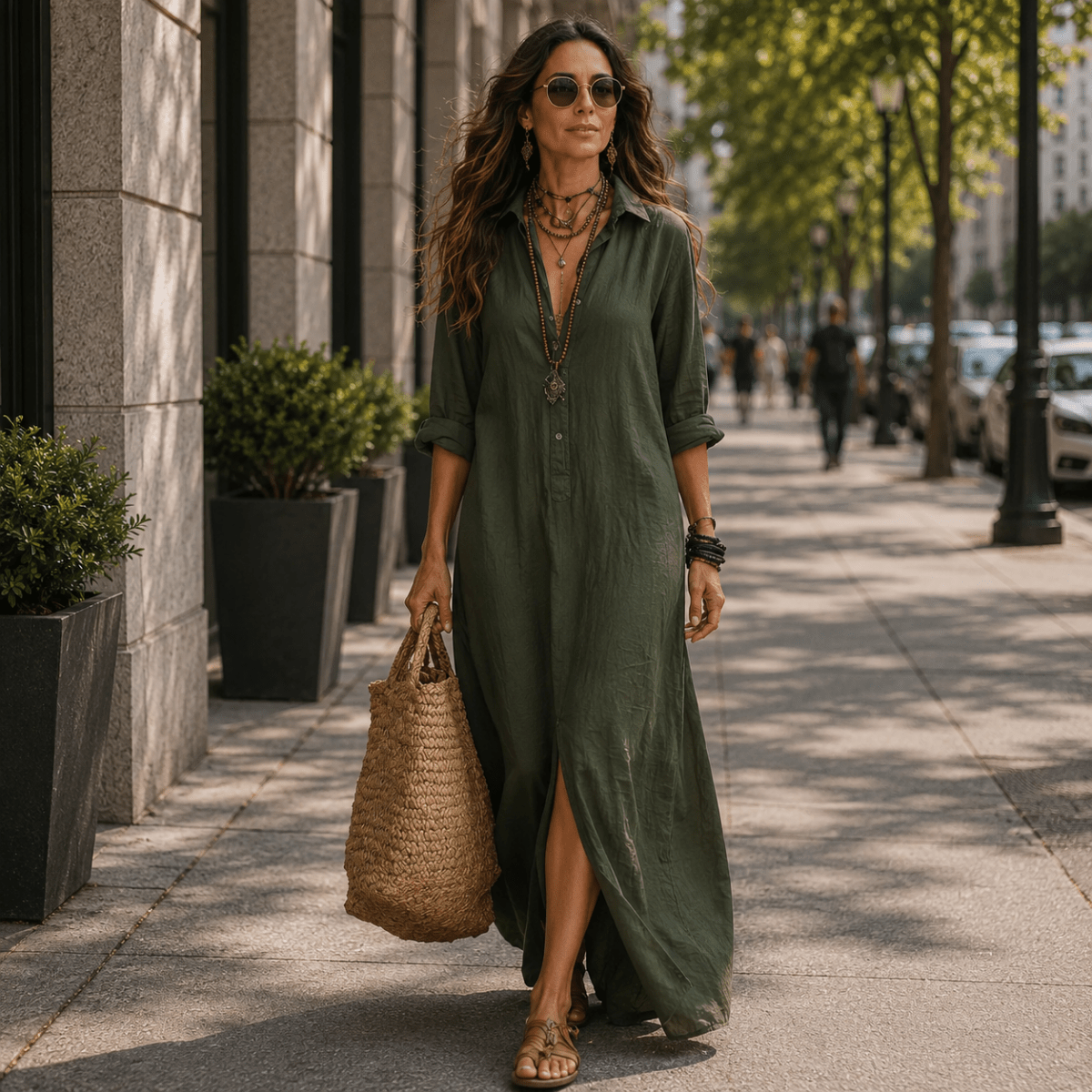 Lässiges Maxikleid mit Dreiviertelärmeln