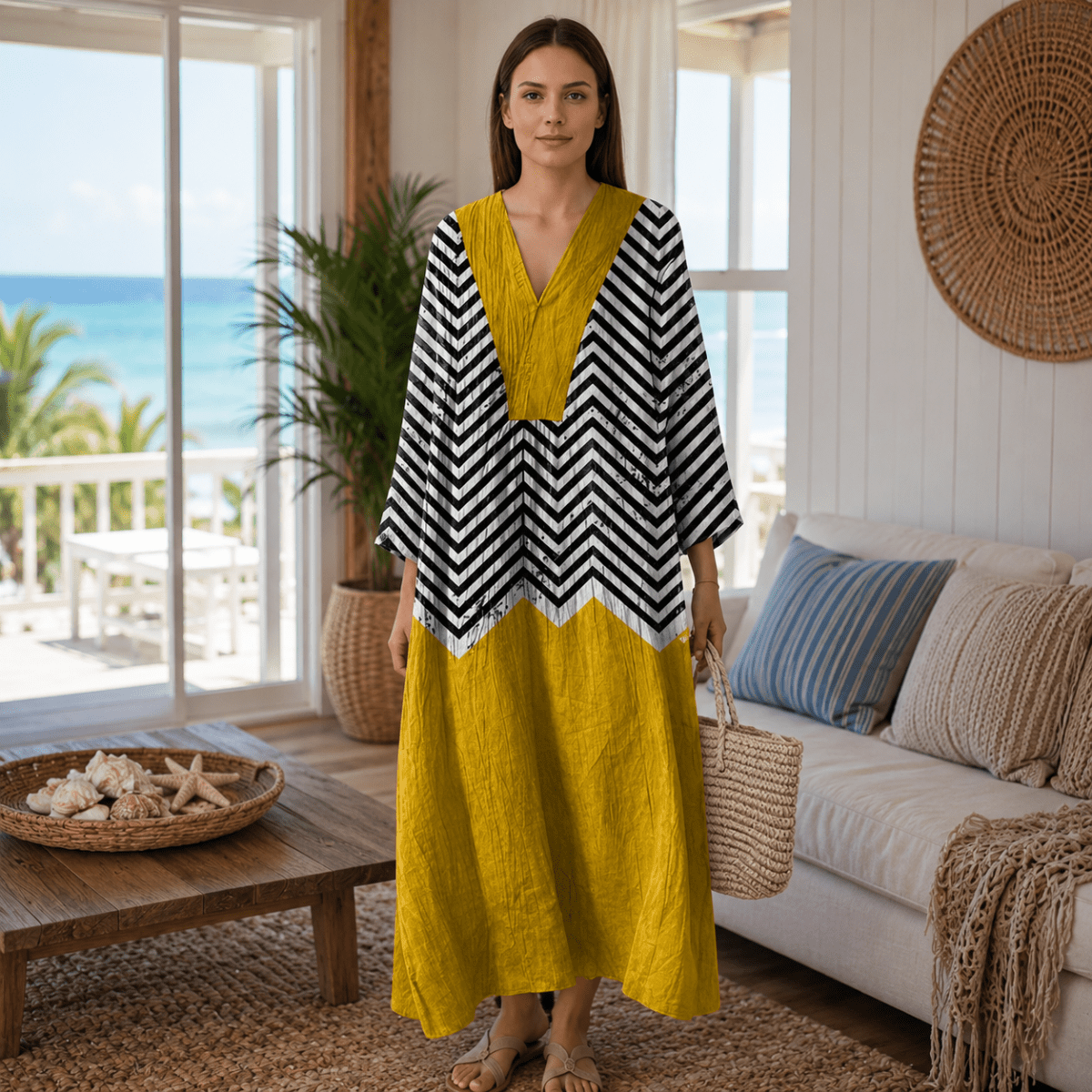 Lässiges Maxikleid mit langen Ärmeln und lockerem Schnitt