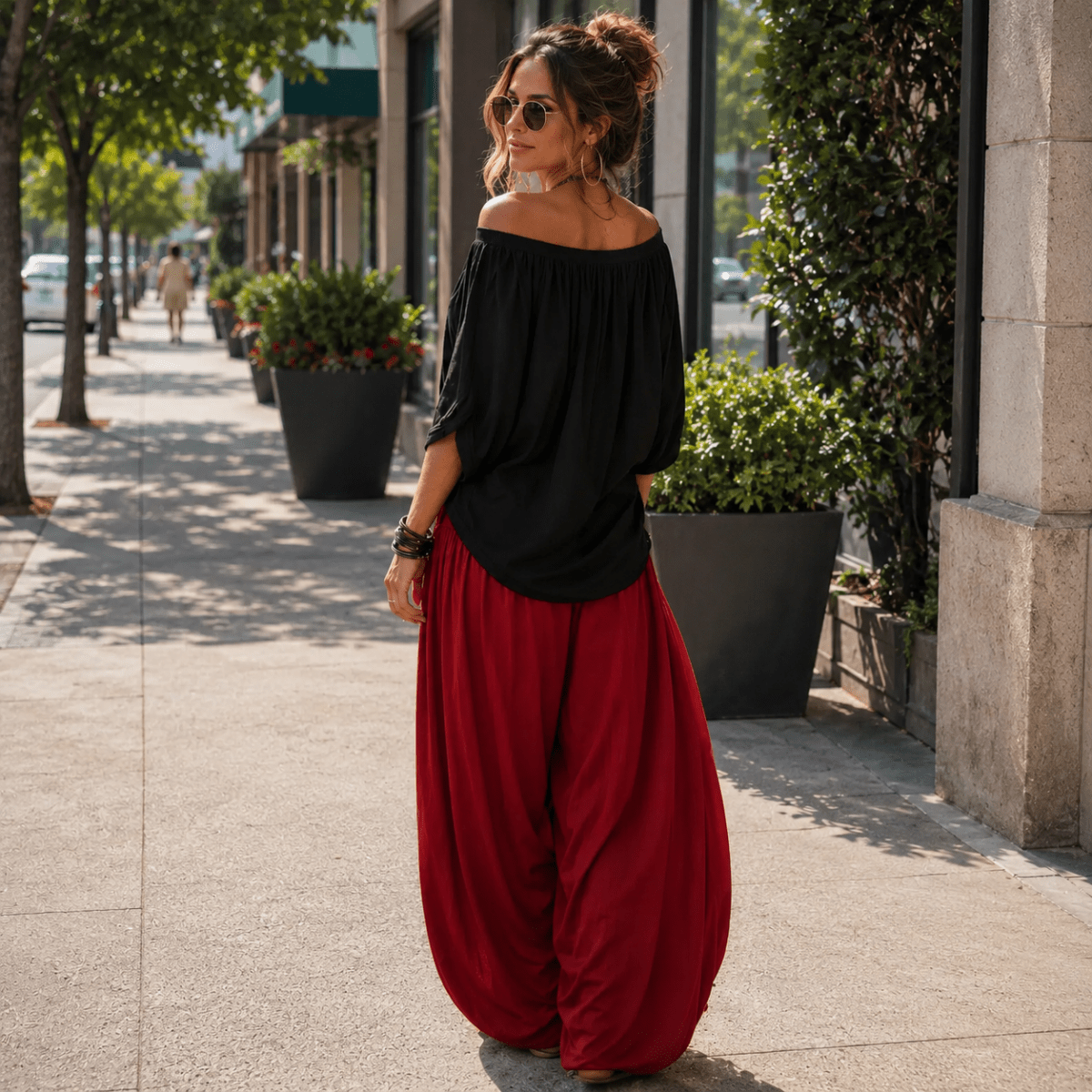 Stylish Off-Shoulder Top and Relaxed Pants Ensemble
