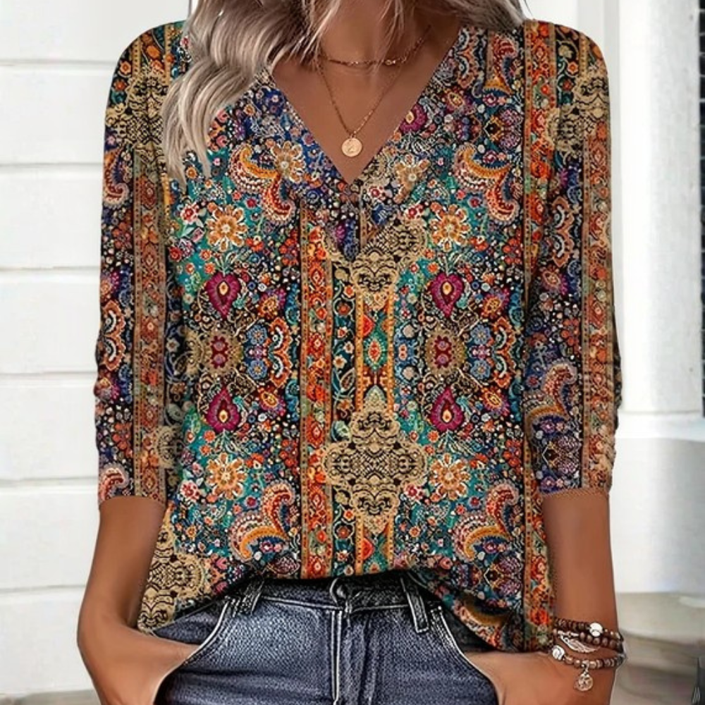 Boho Floral V Neck Top