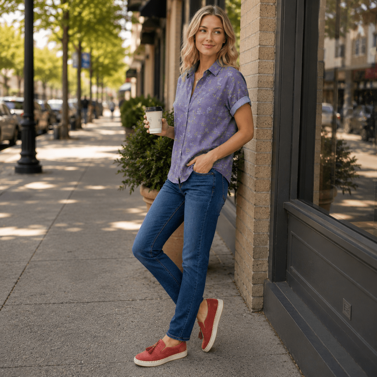 Bluse mit Blumenmuster am Revers für mühelosen Alltagsstil
