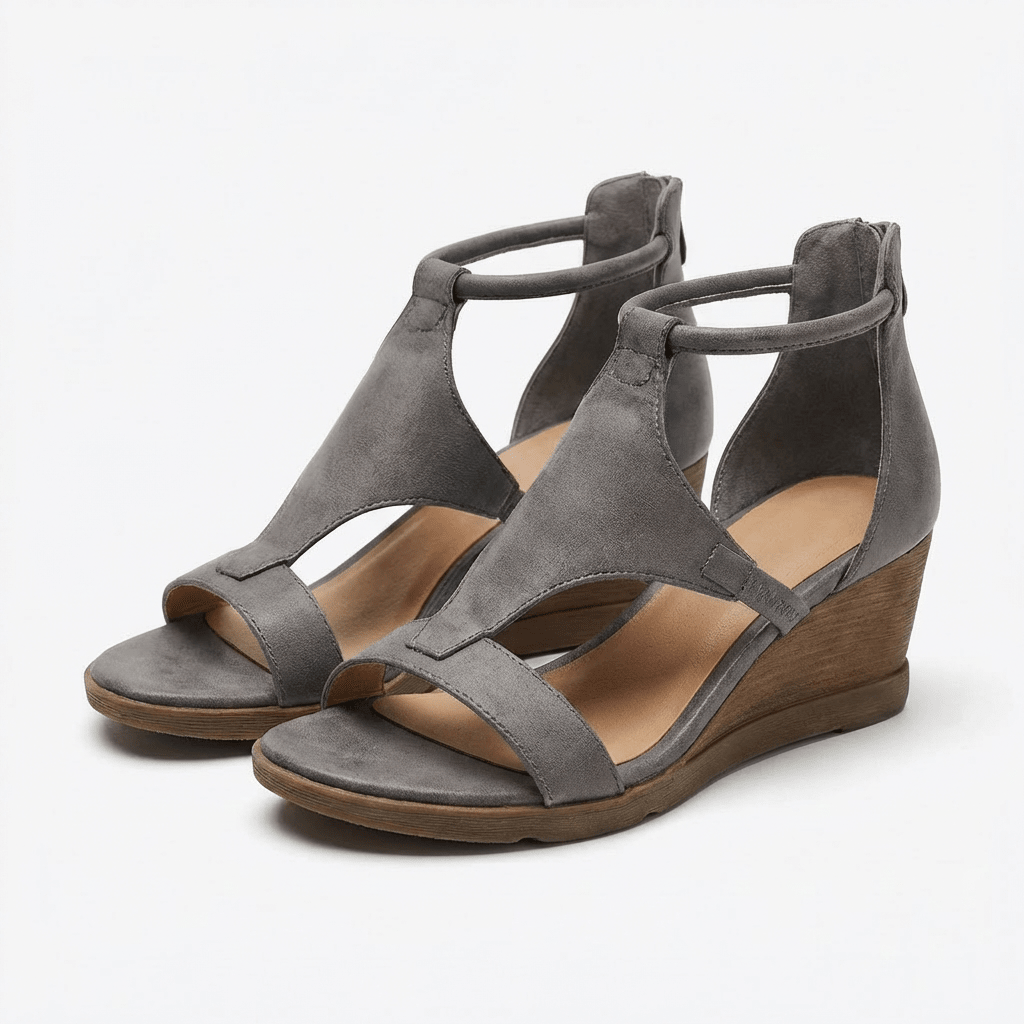 Sandalias con cuña y punta abierta con correa al tobillo