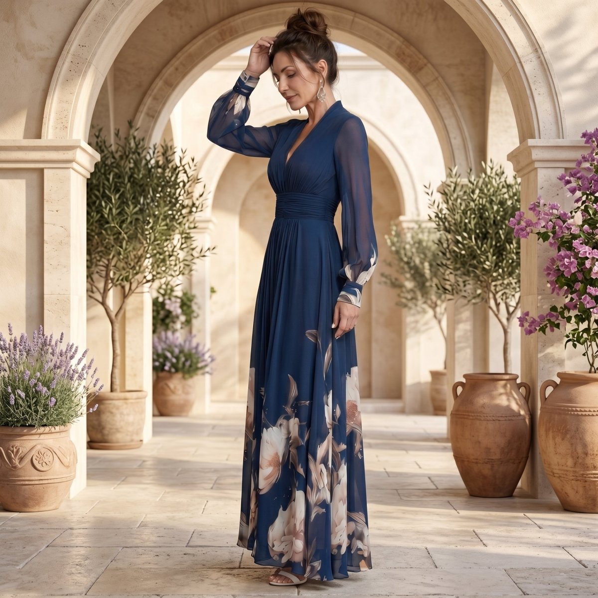 Vestido maxi plisado con gracia celestial