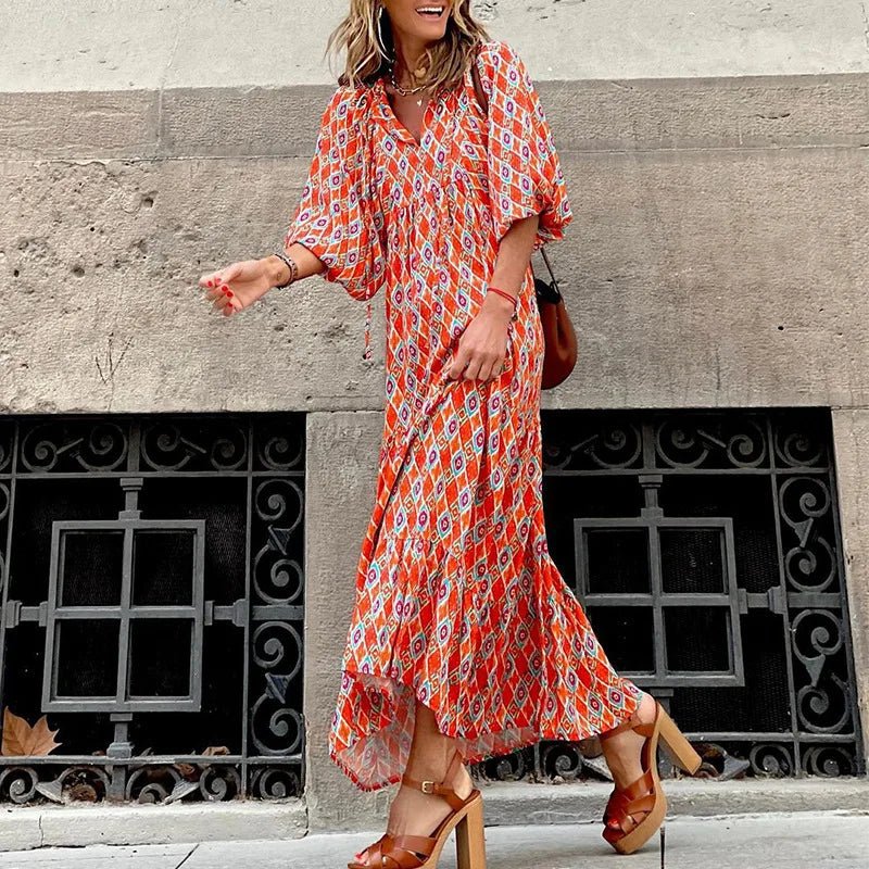Tiered Midi Dress With Geometric Print
