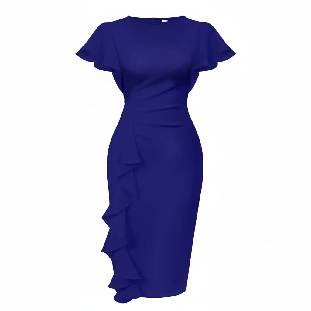 Elegant Ruffle Slim Midi Evening Dress