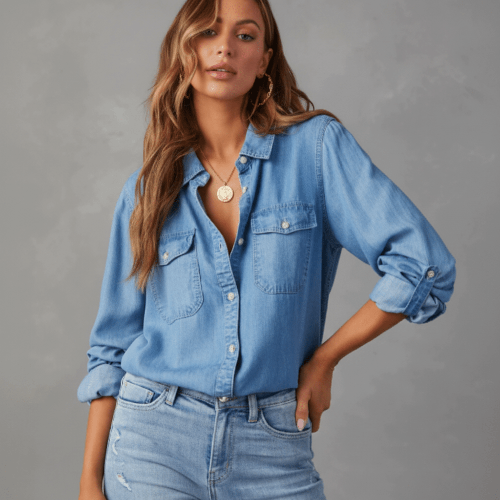 Polished Denim Shirt Chest Pockets