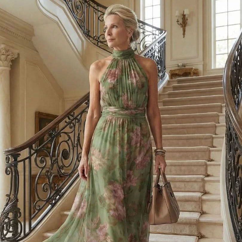 Gathered Floral Halter Midi Dress