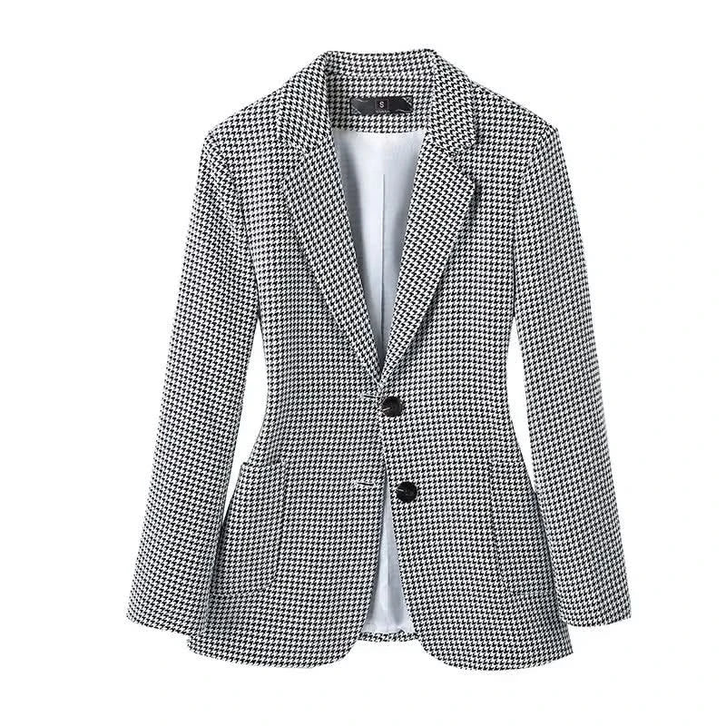Plaid Slim Fit Collarless Blazer Jacket Lightweight