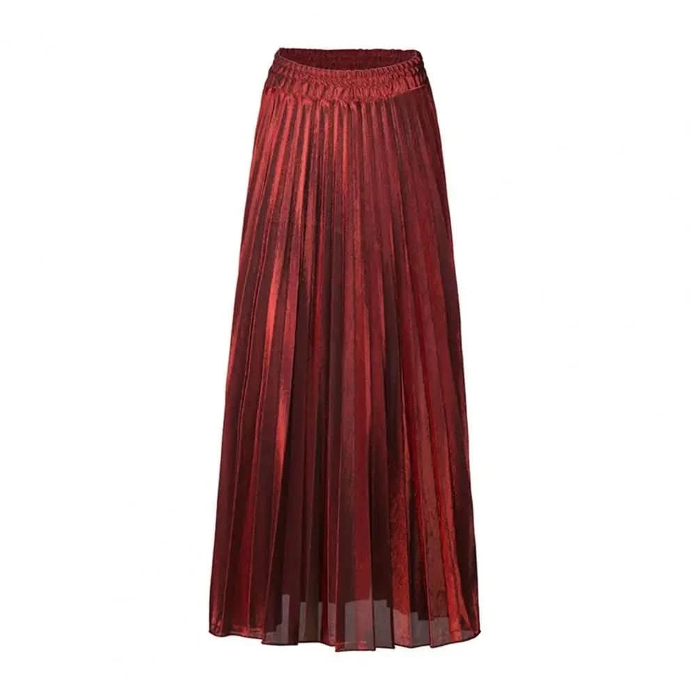 High Waist Pleated Golden Maxi Skirt